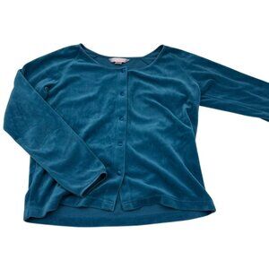 Victorias Secret Teal Velour Button-Up Cardigan Sweater Medium vintage‎
